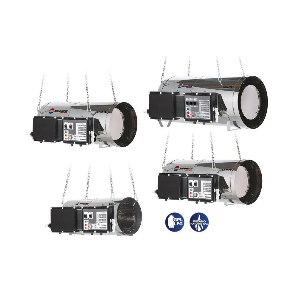 Tun de caldura SUSPENDAT cu ardere directa GA/N 45 BIEMMEDUE, putere 43kW, debit aer 2500mcb/h, GAZ PROPAN