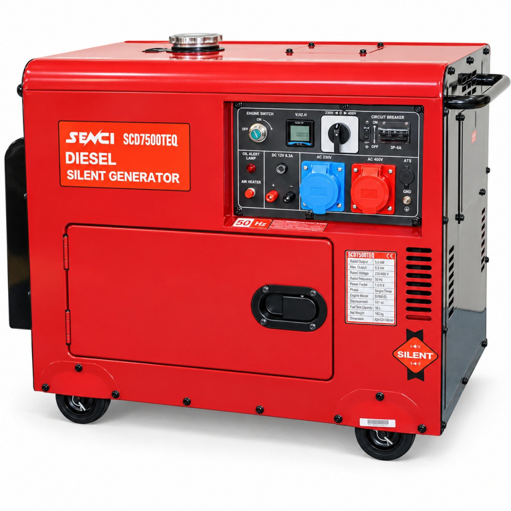 Generator diesel SENCI SCD7500TEQ + ATS, 6,9 kVA, 230/400 V