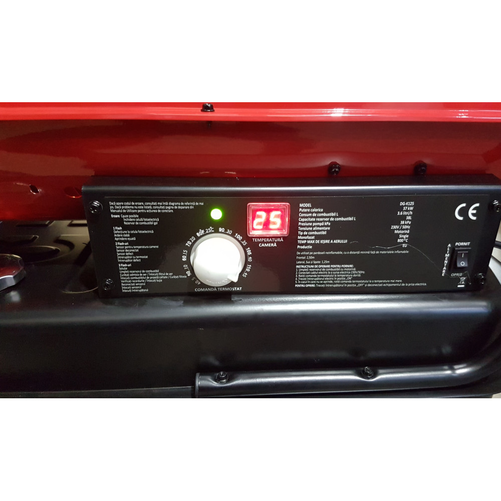 Tun de caldura cu ardere directa DG-K125 CALORE, putere 37kW, debit aer 1400mcb/h, motorina, 230V